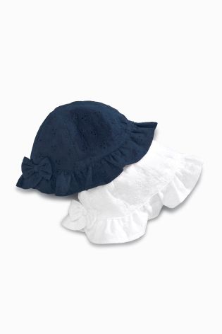 Two Pack Navy/White Broderie Hats (0mths-2yrs)